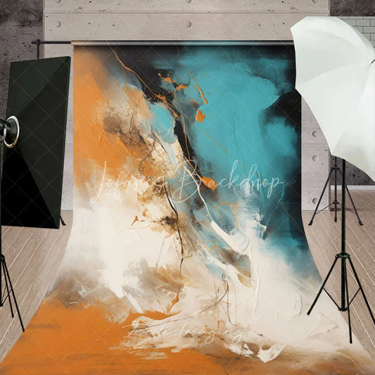 Lofaris Modern Abstract Teal Orange and Black White Brush Stroke Sweep Backdrop Artistic Studio Photography Prop