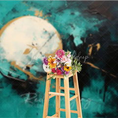 Lofaris Modern Abstract Textured Photography Backdrop with Teal Black and Gold Paint Splatters Artistic Circle Design