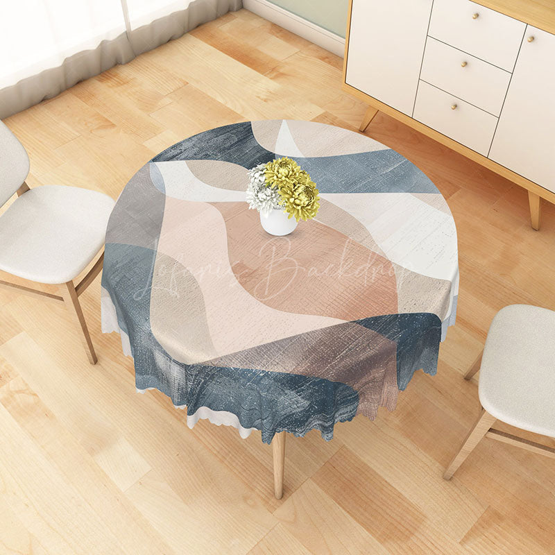 Lofaris Modern Abstract Wave Round Tablecloth in Beige Brown and Gray for Neutral Earthy Decor