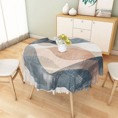 Lofaris Modern Abstract Wave Round Tablecloth in Beige Brown and Gray for Neutral Earthy Decor