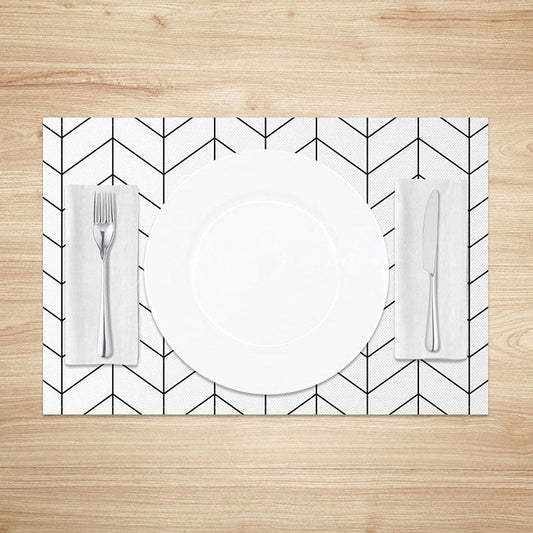 Lofaris Modern Abstract White and Black Lines Set of 4 Placemats for Minimalist Contemporary Kitchen Decor