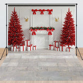 Lofaris Modern All Red Christmas Room Combo Set Backdrop White Fireplace with Trees Holiday Photo Studio Floor