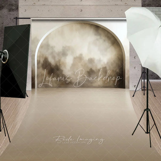 Lofaris Modern Arched Wall Abstract Texture Sweep Backdrop Neutral Tones with Wooden Floor for Photography