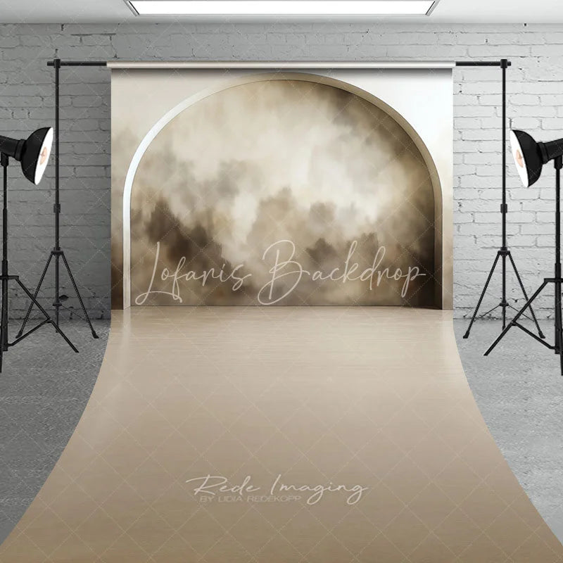 Lofaris Modern Arched Wall Abstract Texture Sweep Backdrop Neutral Tones with Wooden Floor for Photography