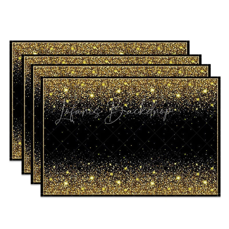 Lofaris Modern Black and Gold Glitter Effect Set of 4 Placemats for Elegant Holiday Wedding Party Decor