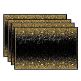 Lofaris Modern Black and Gold Glitter Effect Set of 4 Placemats for Elegant Holiday Wedding Party Decor