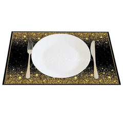 Lofaris Modern Black and Gold Glitter Effect Set of 4 Placemats for Elegant Holiday Wedding Party Decor