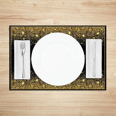 Lofaris Modern Black and Gold Glitter Effect Set of 4 Placemats for Elegant Holiday Wedding Party Decor