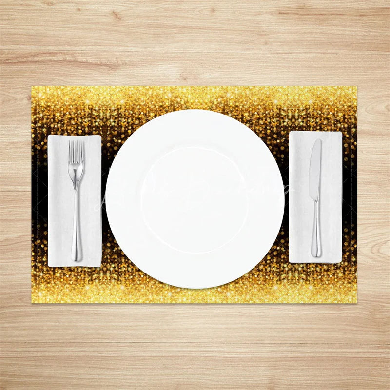 Lofaris Modern Black and Gold Glitter Pattern Set of 4 Placemats for Elegant Luxury Holiday Dining Decor