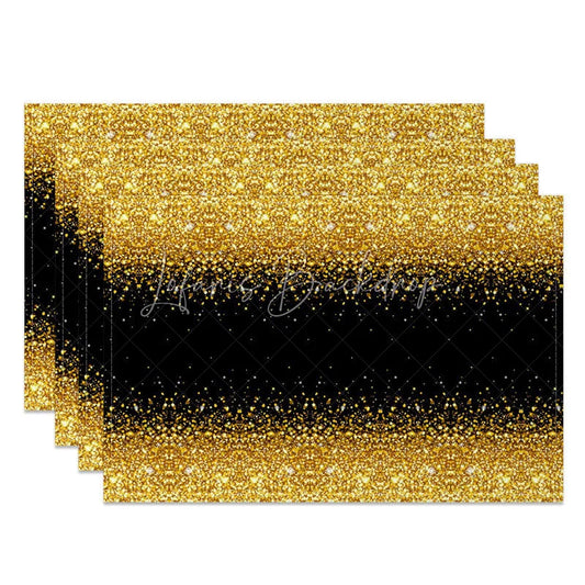 Lofaris Modern Black and Gold Glitter Set of 4 Placemats for Elegant New Year’s Eve Holiday Parties