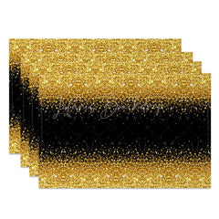 Lofaris Modern Black and Gold Glitter Set of 4 Placemats for Elegant New Year’s Eve Holiday Parties