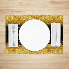 Lofaris Modern Black and Gold Glitter Set of 4 Placemats for Elegant New Year’s Eve Holiday Parties