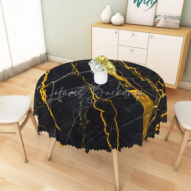 Lofaris Modern Black and Gold Marble Round Tablecloth for Luxury Elegant Formal Dining Table Decor