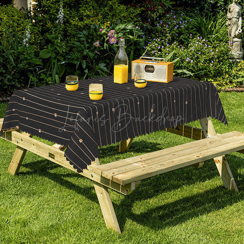 Lofaris Modern Black And Gold Stripes Decor Rectangle Tablecloth