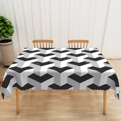Lofaris Modern Black and Grey Geometric Rectangle Tablecloth for Contemporary Minimalist Dining Room Decor