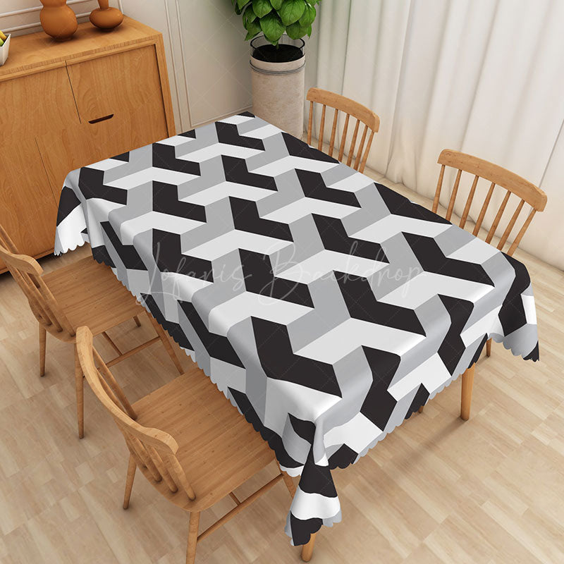 Lofaris Modern Black and Grey Geometric Rectangle Tablecloth for Contemporary Minimalist Dining Room Decor