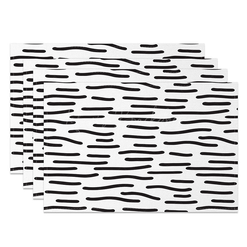 Lofaris Modern Black and White Abstract Lines Set of 4 Placemats for Contemporary Minimalist Dining Decor