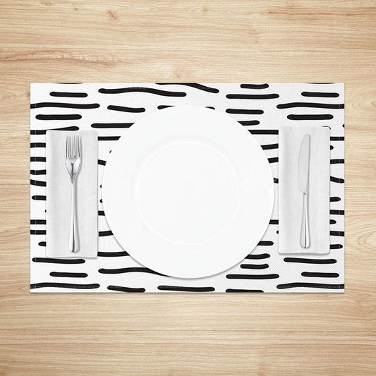 Lofaris Modern Black and White Abstract Lines Set of 4 Placemats for Contemporary Minimalist Dining Decor