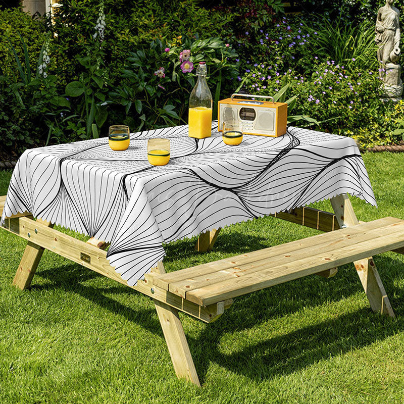 Lofaris Modern Black And White Arc Stripes Rectangle Tablecloth