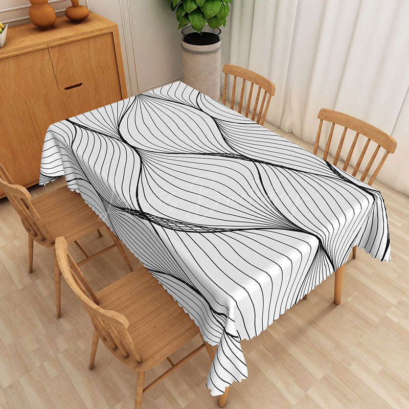 Lofaris Modern Black And White Arc Stripes Rectangle Tablecloth