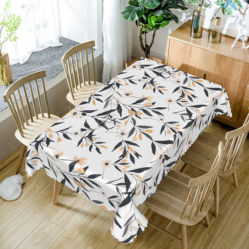 Lofaris Modern Black and White Floral Tablecloth Elegant Botanical Leaf Print for Contemporary Dining Decor