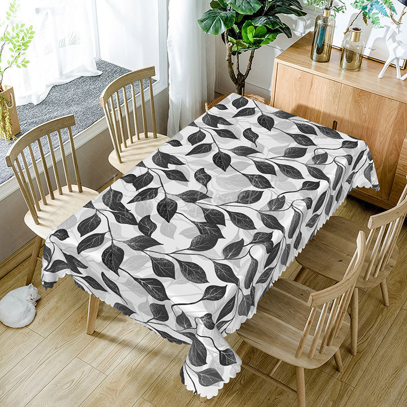 Lofaris Modern Black and White Leaf Tablecloth for Minimalist Botanical Contemporary Dining Room Decor