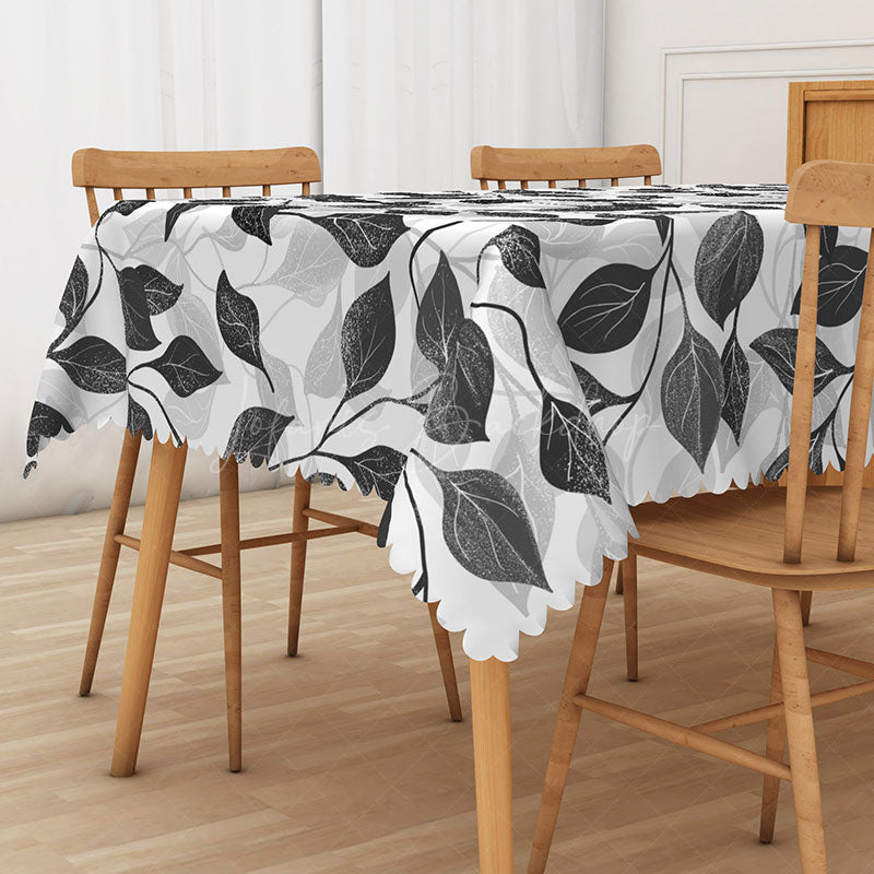 Lofaris Modern Black and White Leaf Tablecloth for Minimalist Botanical Contemporary Dining Room Decor