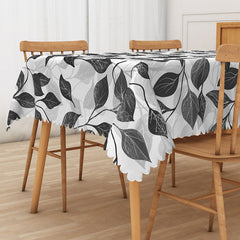 Lofaris Modern Black and White Leaf Tablecloth for Minimalist Botanical Contemporary Dining Room Decor