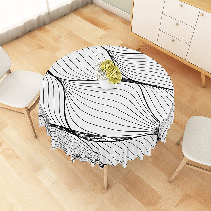 Lofaris Modern Black and White Wavy Line Round Tablecloth for Abstract Minimalist Contemporary Decor