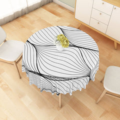 Lofaris Modern Black and White Wavy Line Round Tablecloth for Abstract Minimalist Contemporary Decor
