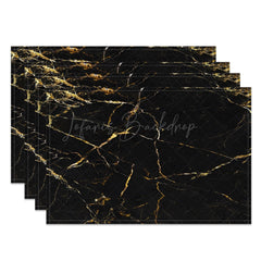 Lofaris Modern Black Gold Marbled Pattern Set Of 4 Placemats