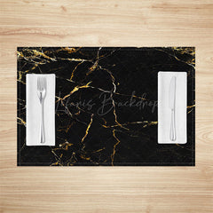 Lofaris Modern Black Gold Marbled Pattern Set Of 4 Placemats
