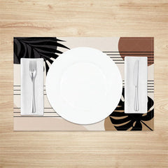 Lofaris Modern Black Leaf Stripe Geometric Set of 4 Placemats for Contemporary Botanical Dining Room Decor