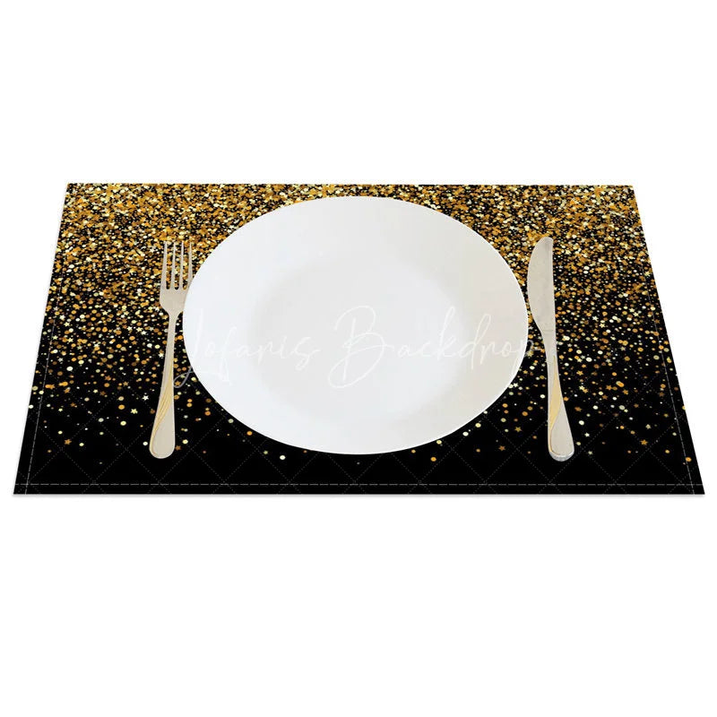 Lofaris Modern Black Set of 4 Placemats with Shining Gold Fragments for Elegant and Luxury Party Decor