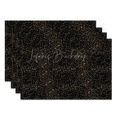Lofaris Modern Black Set of 4 Placemats with Shining Golden Dots for Elegant Holiday and Party Decorations