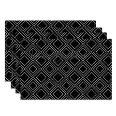 Lofaris Modern Black Square Lines Pattern Set of 4 Placemats Geometric Grid Design for Contemporary Decor
