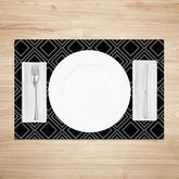 Lofaris Modern Black Square Lines Pattern Set of 4 Placemats Geometric Grid Design for Contemporary Decor