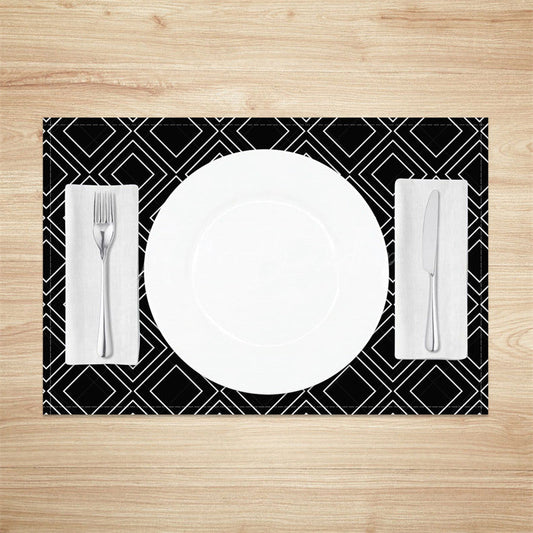 Lofaris Modern Black White Geometric Print Set of 4 Placemats