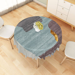 Lofaris Modern Blue and Beige Patchwork Round Tablecloth for Coastal Contemporary Kitchen Decor
