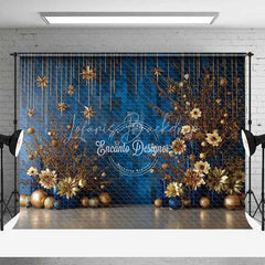 Lofaris Modern Blue Geometric Christmas Backdrop Gold Starburst Floral Photography Background