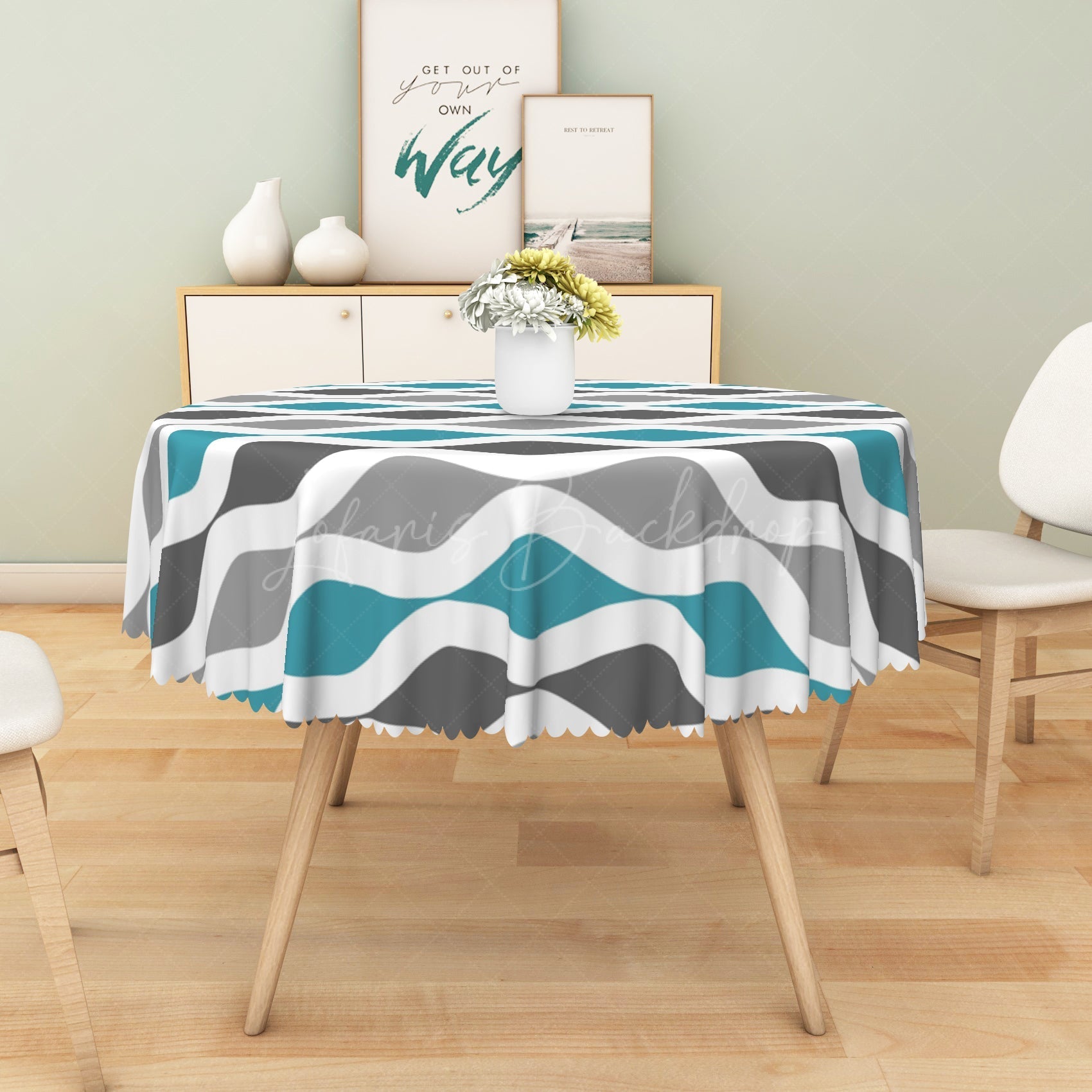 Lofaris Modern Blue Grey And White Wave Rectangle Tablecloth