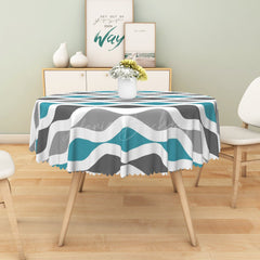 Lofaris Modern Blue Grey And White Wave Rectangle Tablecloth