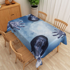 Lofaris Modern Blue Zombie Pattern Rectangle Tablecloth for Halloween and Walking Dead Themed Party Decorations