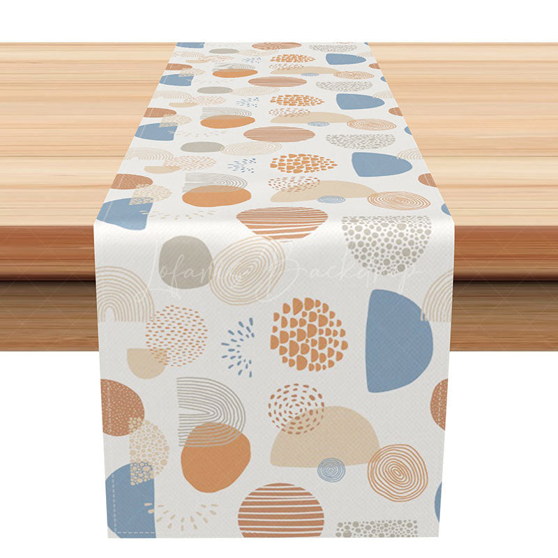 Lofaris Modern Boho Table Runner with Blue and Orange Abstract Pattern for Everyday Kitchen Dining Room Decor