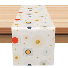 Lofaris Modern Boho Table Runner with Gold Glitter and Abstract Sun Celestial Decor for Wedding or Party