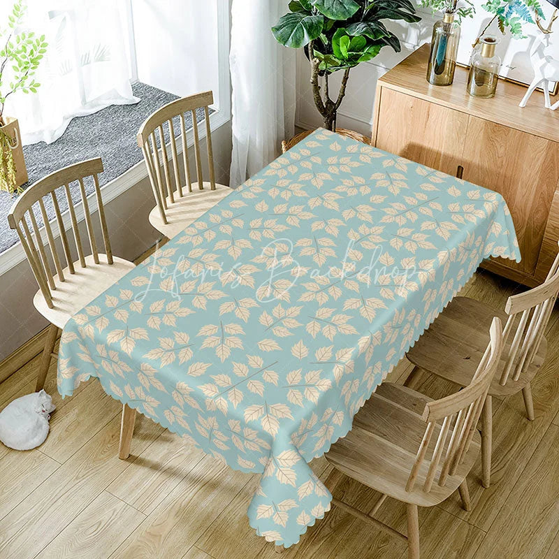 Lofaris Modern Botanical Leaf Rectangle Tablecloth in Dusty Blue Simple Scandinavian Style for Kitchen Dining Decor