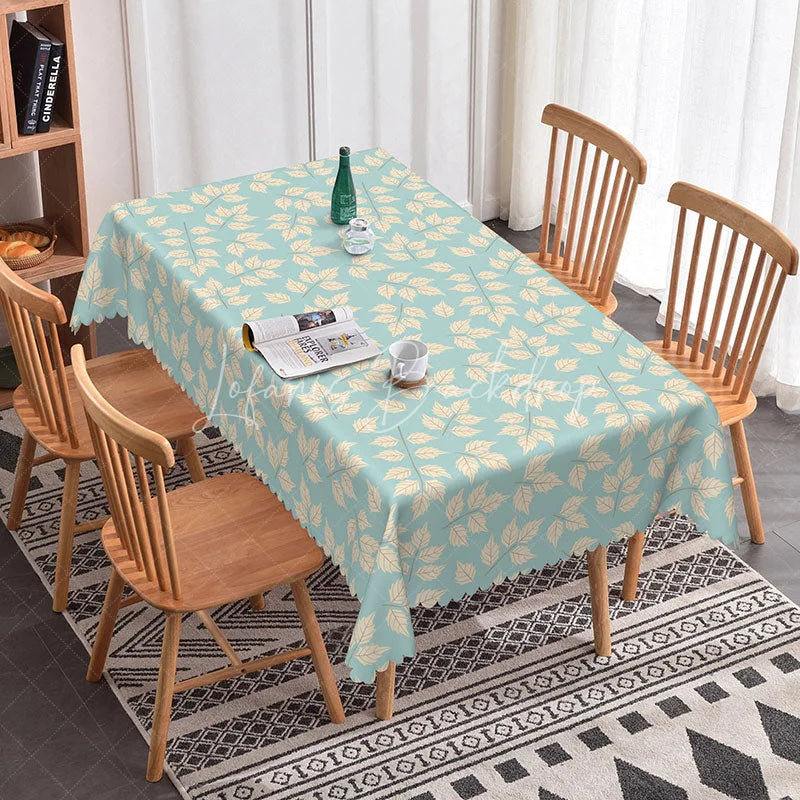 Lofaris Modern Botanical Leaf Rectangle Tablecloth in Dusty Blue Simple Scandinavian Style for Kitchen Dining Decor