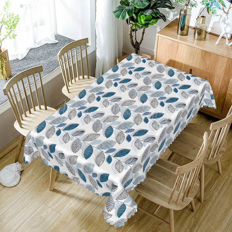 Lofaris Modern Botanical Rectangle Tablecloth with Repeating Leaf Shapes for Geometric and Greenery Decor