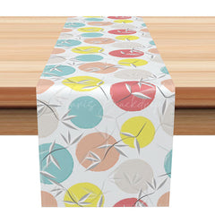 Lofaris Modern Botanical Table Runner with Colorful Circle and Leaf Pattern for Spring Summer Kitchen Decor