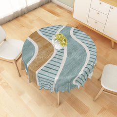 Lofaris Modern Brown and Green Striped Round Tablecloth for Earth Tone Neutral Contemporary Decor